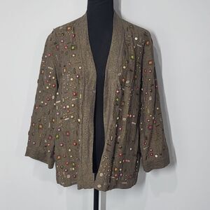 Vintage Chico's Linen Blend Mettalic Embroidered & Beaded Jacket